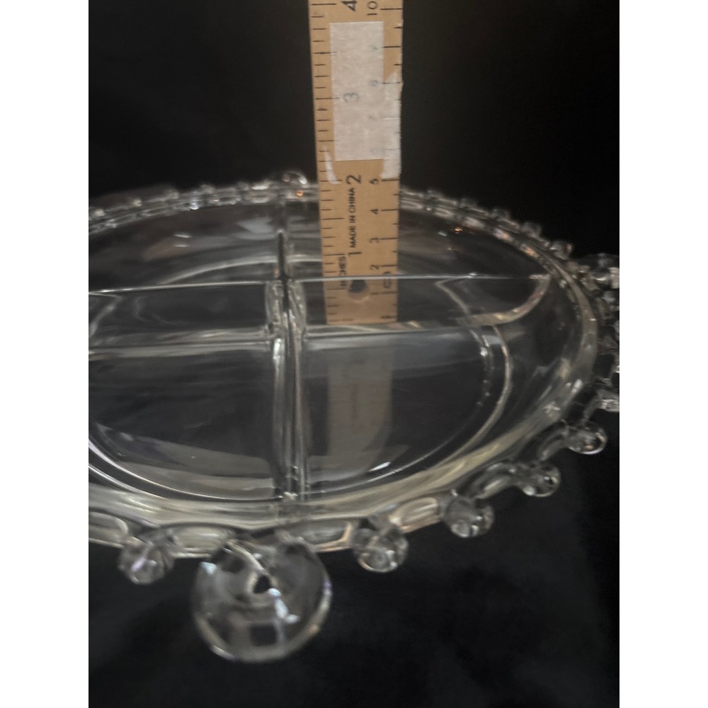 Divided Relish Dish Unisex 8.5in Clear Excellent Beaded Rim 4 Section - Picture 5 of 5